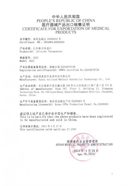 Китай Astiland Medical Aesthetics Technology Co., Ltd Сертификаты